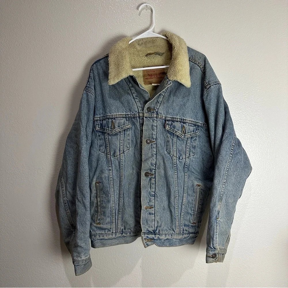 Levis Denim Sherpa Jean Jacket Relaxed Trucker Coat Vintage Size XL
